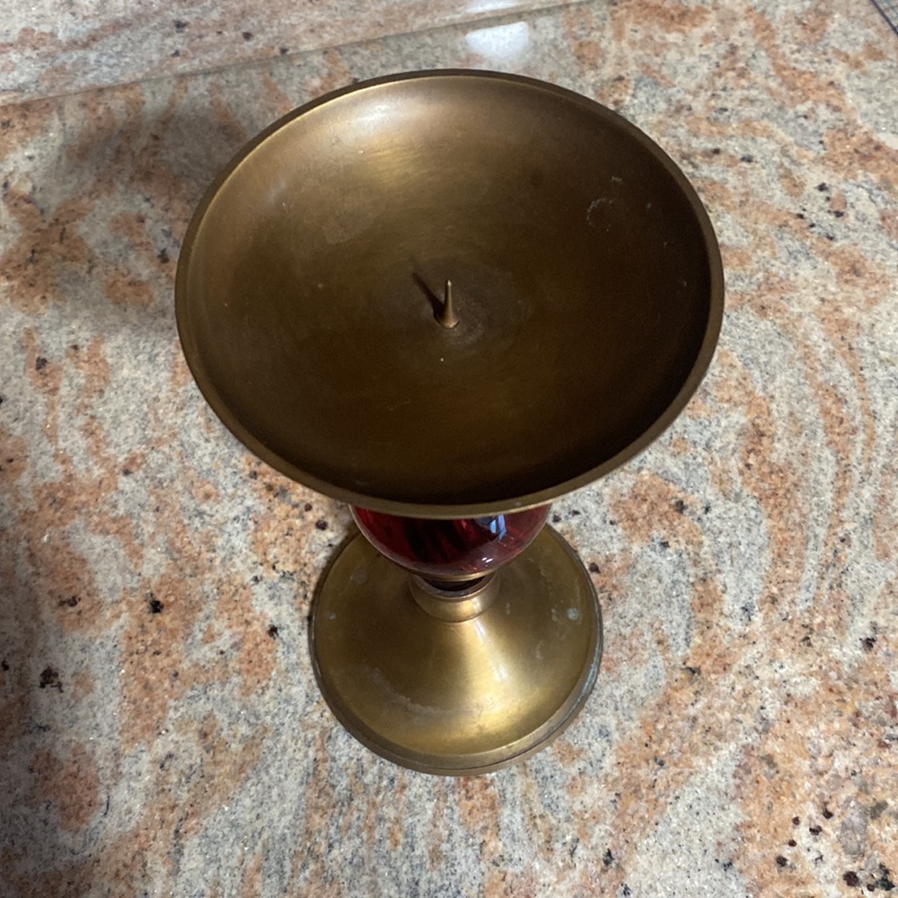 Ruby Red glass and brass candle holder. - Picture 2 of 3